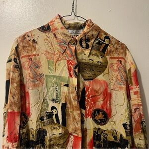 Colorful Artsy Button Down Long Sleeve Shirt